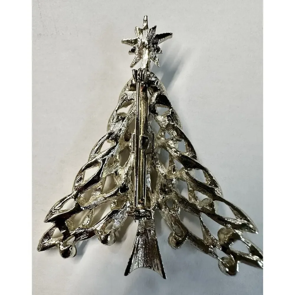 Christmas Tree Pin Brooch Rhinestones vintage